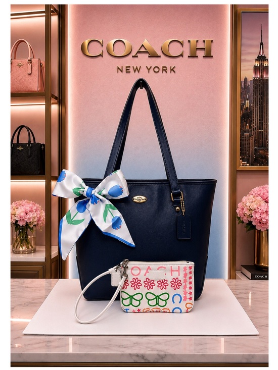 Coach Handbags - Coach. 5 Piece Set: Leather Zip Top Tote with Free Wristlet, 2 Scarfs & Dust Bag